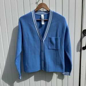 Alo Yoga Tennis Club Sweater Knit Cardigan XS Extra Small Crystal Clear Blue EUC